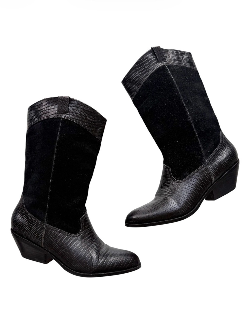 Reba Rodeo Leather Cowgirl Boots Black Size 8